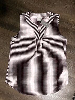 Van Heusen Burgundy and White Striped Sleeveless V-Neck Tank Top